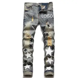 2024 Fashion Streetwear Paint Printed Jeans Men Designer Clothing Hip Hop Pants Clothes Punk Style Men's Jeans