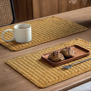 Nhật bản phong cách hình chữ nhật dệt tre placemats đảo ngược cỏ biển wicker Thảm trang trại mộc mạc bảng <span class=keywords><strong>Pads</strong></span> wipeable - Product Image 3