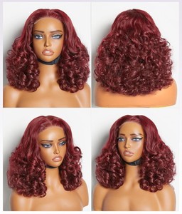 วิกผมมนุษย์บริสุทธิ์แฟชั่นใหม่วิกผมมนุษย์ผมหยิกสีแดงเบอร์กันดีสีออมเบร5*5 - Product Image 1