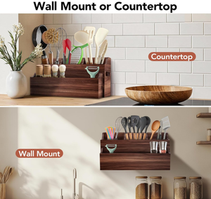 Organisateur de cuisine <span class=keywords><strong>mural</strong></span> rustique de haute qualité, grand format, <span class=keywords><strong>porte</strong></span>-ustensiles en <span class=keywords><strong>bois</strong></span> pour comptoir - Product Image 6