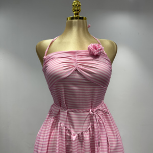 Vestido <span class=keywords><strong>de</strong></span> Verano a Rayas con Cuello Halter y Sin Mangas para <span class=keywords><strong>Mujer</strong></span>, Estilo Playero, Directo <span class=keywords><strong>de</strong></span> Fábrica - Product Image 3
