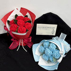 <span class=keywords><strong>Bouquet</strong></span> de fleurs en crochet tissé à la main de haute qualité avec des roses, adapté aux amis, à la famille, aux anniversaires, aux cadeaux de la Saint-Valentin - Product Image 4