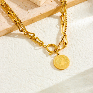 European American Style Retro Unisex Gold Plated Stainless Steel Coin Star Pendant Necklace <b>Bracelet</b> <b>Set</b> Gift - Product Image 3