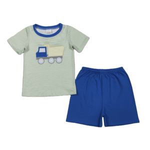 Conjuntos de Ropa para Bebés Niños al por Mayor: Camiseta y Pantalones Cortos de Algodón y Spandex con Bordado de Camiones y Coches de la Marca RTS Boutique - Product Image 1