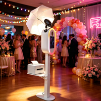 Support portable tout-en-un réglable en hauteur pour photomaton, appareil photo, iPad et imprimante, idéal pour mariages, fêtes et événements, avec flight case