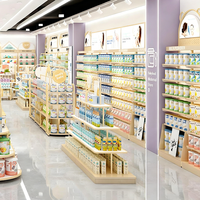 Meuble de présentation personnalisé pour magasin maternité-bébé, surface en stratifié métallique pour lait en poudre, jouets pour enfants, table promotionnelle modèle CK