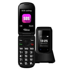 YINGTAI 2.4 inch flip elderly cell phone WCDMA Dual SIM Telefone FM SOS unlocked Dual screen Senior Phone 2G with button