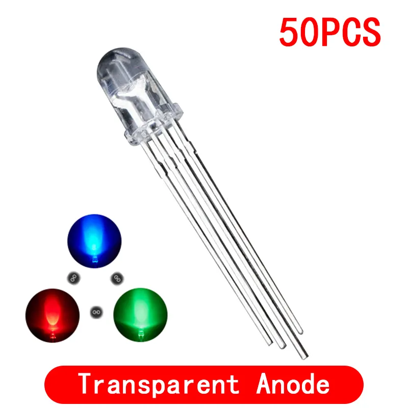 5 mét đầy đủ màu sắc LED RGB Red/Green/Blue phổ biến cathode/Anode bốn chân trong suốt làm nổi bật màu sắc ánh sáng 5 mét Diode đầy màu sắc