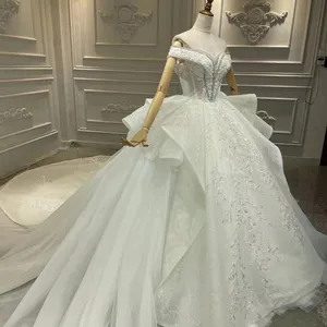 Gaun Pesta Pernikahan Wanita Pas Badan Mewah Terlaris Gaun Pesta Pernikahan Potongan Putri Putih dan Emas