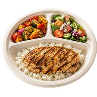 Assiette jetable en bagasse de canne à sucre compostable de 10 pouces à 3 compartiments pour la restauration, les cafétérias et les buffets (vente en gros)