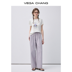 Pantalon décontracté violette clair VEGA CHANG pour femme avec taille élastique à cordon de serrage et coupe ample à jambe large, léger - Product Image 6
