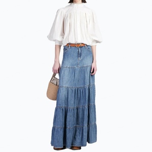 Robe longue en jean pour femme style bohème rétro, jupe en jean polyvalente style vacances - Product Image 2