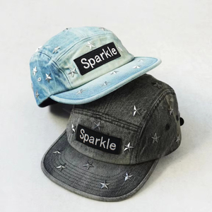 Casquette de baseball vintage en jean <span class=keywords><strong>d</strong></span>élavé à <span class=keywords><strong>5</strong></span> panneaux, ornée de strass personnalisés, à visière plate, ajustable, pour hommes et femmes - Product Image 1