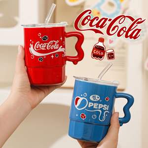 Mug en céramique Coca-Cola avec couvercle et paille 350 ml, idéal pour un cadeau et un usage quotidien - Product Image 3