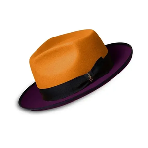 purple Orange Fedora <b>Hat</b> With Black <b>Band</b> Unisex Adult 56-58CM Four Seasons Casual European Style Wool Material - Product Image 2