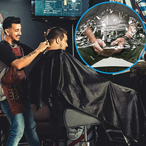 Cape de coiffure Masterlee populaire avec logo personnalisé, imperméable, en polyester, pour salon de coiffure, adulte, avec fenêtre en <span class=keywords><strong>PVC</strong></span> - Product Image 3