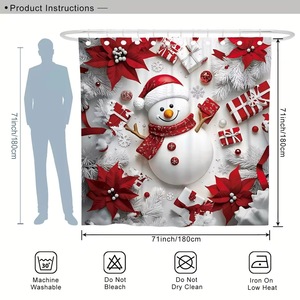 Cortina de Ducha de Poliéster con Diseño de Muñeco de Nieve Blanco, Cortina de Baño con Impresión Digital Personalizada, Impermeable, Venta al por Mayor, Moderna - Product Image 3