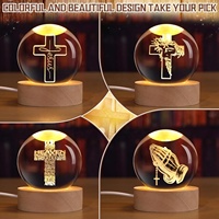 Boule de cristal K9, lumière LED gravée au laser 3D, sphère en verre religieuse chrétienne avec base en bois, décoration cadeau