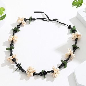 Vinstyle Jewelry's Trendy New <span class=keywords><strong>Kukui</strong></span> Nut <span class=keywords><strong>Lei</strong></span> Cowrie Sea Shell Beads Collar Acrílico Artificial Hawaiian Graduation Jewelry - Product Image 2