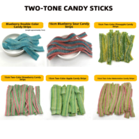 Zure Regenboog Bandjes Gummy Candy Zure Coating Multi-smaak Fruitstrips Halal Gecertificeerd Groothandel