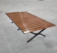 Table de camping pliable légère pour grillades en plein air, facile à transporter, en métal couleur bois, pour repas en camping