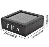 Organisateur de sachets de thé en bois de haute qualité, noir, grande capacité, 9 compartiments, avec couvercle transparent