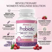 Capsules Probiotiques pour Femmes 14 Souches 5 Milliards UFC Canneberge 90 Capsules Végétariennes Routine Quotidienne pour Femmes Vente en Gros