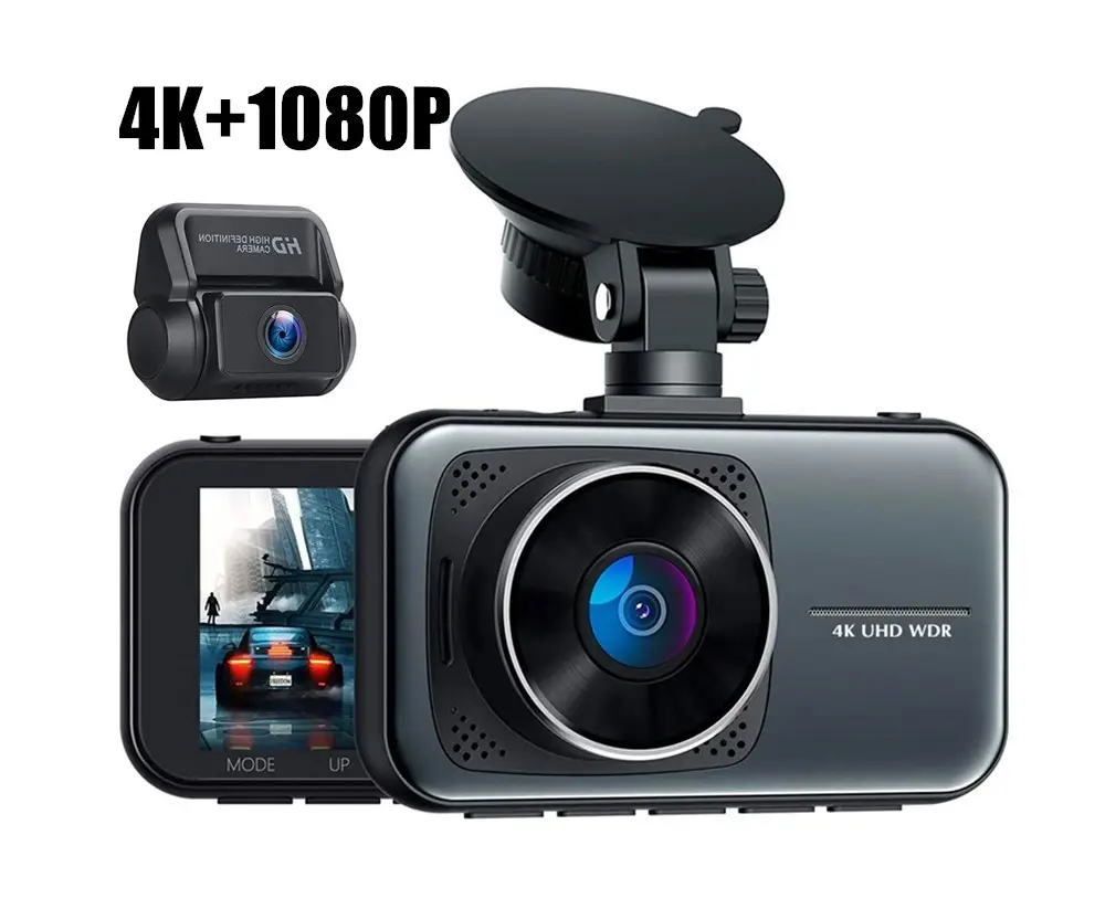 4K ön 3840*2160P çift Lens Dash kamera 4 inç IPS ekran araba dvr'ı WIFI GPS izleme 24 saat park arka 1080P kamera