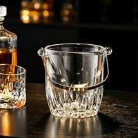 Seau à glace en verre vintage sculpté, bac à glace en verre, porte-glace à double poignée pour champagne, vin, bière, cocktail, décoration de bar à domicile