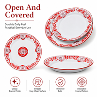 Assiette de service émaillée rouge épaisse, motif festif vintage, pour table de fête, approvisionnement export, cuisine domestique, commandes export