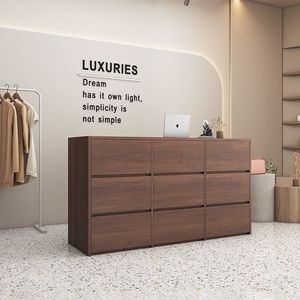 Modern Black Wooden <b>Reception</b> Desk for Salon, Front <b>Counter</b> with Storage Cabinet for Beauty Shop - Product Image 6