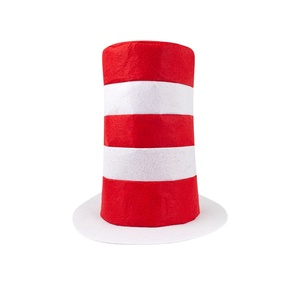 Halloween Dr. Seuss Birthday Party <strong>Hat</strong> Cosplay Makeup Stage Props <strong>Red</strong> White Striped <strong>Top</strong> <strong>Hat</strong> With Tie and Gloves - Product Image 4