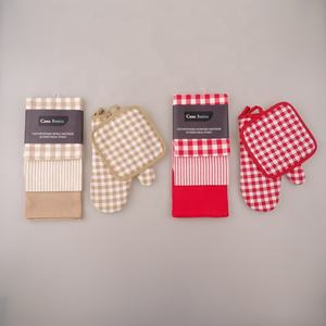 3 pièces ensemble de serviette de cuisine torchon en coton tissé à carreaux serviette ensemble avec support de Pot <span class=keywords><strong>mitaine</strong></span> - Product Image 3