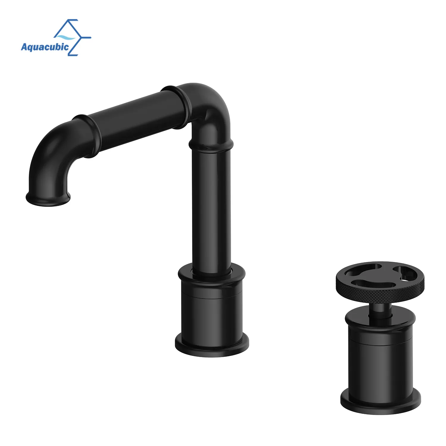 Aquacubic New WaterSave Tap Loft Industrial Style Split Black Double Hole Basin Faucet