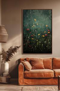 Tableaux décoratifs encadrés Champ de <span class=keywords><strong>fleurs</strong></span> sauvages pour salon, grande décoration murale, design floral, peinture décorative végétale - Product Image 3