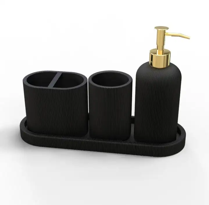 2023 New design 4 piece 5pcs home hotel sandstone polyresin resin soap dispenser bathroom accessories set product