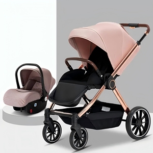 Landau de luxe léger 3 en 1 pour bébé Nouveau design de poussette pliable en lin - Product Image 3