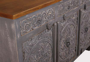 Premium Traditional Solid Mango Wood <b>Sideboard</b> Dark Brown Hand Carved 4 Door 4 Drawer Storage for Living Room Bedroom Hotel - Product Image 4