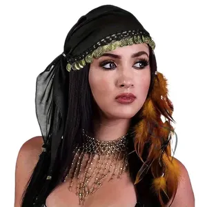 เครื่องประดับสไตล์ชนเผ่าสำหรับการแสดงระบำพื้นบ้าน พร้อมหมวกยิปซีแฟชั่นพิมพ์ลายเหรียญโครเชต์สำหรับการเต้น<span class=keywords><strong>ระบำ</strong></span>หน้าท้อง - Product Image 4