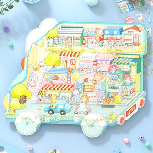 3 cái/gói long lanh vui vẻ kích thước lớn dán phối cảnh phim hoạt hình dễ thương tự làm thu nhỏ cảnh 3D Sổ tay trẻ em cuốn sách yên tĩnh - Product Image 3