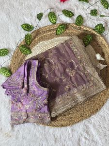 Sari Listo para Usar de Georgette con Bordado RICH ELEGANT y Trabajo de Corte MEENA con ZARI/Hilo, para Mujer, de Gujarat, de Dhwaja Export - Product Image 4