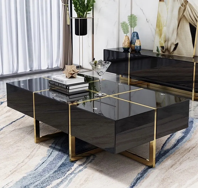 Luxury living room home furniture wooden coffee table with drawers