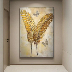 100% cuadro acrílico moderno pintado a mano decoración de pared abstracta hoja de oro <span class=keywords><strong>lienzo</strong></span> de pintura al óleo hecho a mano - Product Image 6