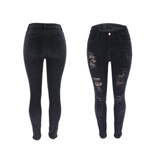 Leggings vaqueros casuales de cintura alta para mujer, corte recto, ajustados, con lavado desgastado, talla grande, multicolor, con agujeros, tejido sencillo <span class=keywords><strong>y</strong></span> liso. - Product Image 6