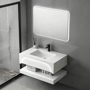 Lavabo <span class=keywords><strong>da</strong></span> <span class=keywords><strong>Bagno</strong></span> in Ceramica Effetto Pietra Artificiale a Doppio Strato di Lusso, Montato a Parete, per Vendita all'Ingrosso - Product Image 2