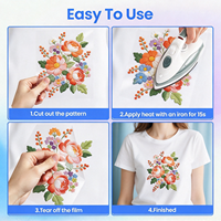 Transferts DTF personnalisés effet broderie, motifs papillons et floraux vintage, étiquettes thermocollantes pour T-shirts, sweats à capuche, vestes, casquettes et streetwear