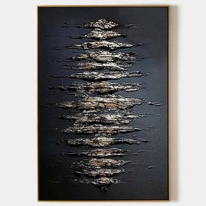 Peinture texturée or noir, art original fait main, projets de décoration intérieure commerciale, art mural 3D, peinture à l'huile abstraite - Product Image 5