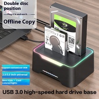 USB tipo C 3,1 a SATA Dual Bay RGB efecto de lámpara Base de disco duro 2,5/3,5 pulgadas HDD SSD carcasas de disco duro externo