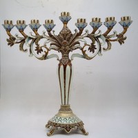 Ménorah classique à 9 branches plaquée or, décoration religieuse, finition antique, cuivre, Hanukkah, design de la vieille ville de Jérusalem