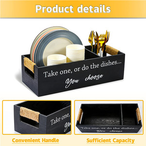 Wooden Storage <b>Box</b> Rectangle Black With Partitions 2-3 Compartments Kitchen <b>Party</b> Use - Product Image 5